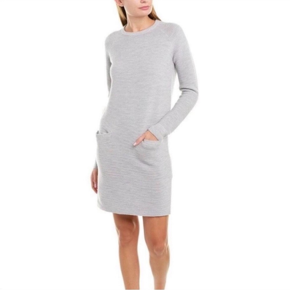 Theory Noble Gray Crew Neck Ribbed Sweater Dress